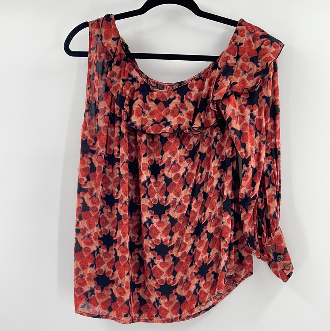 Free People One Sleeve Red Patterned Top (XS)