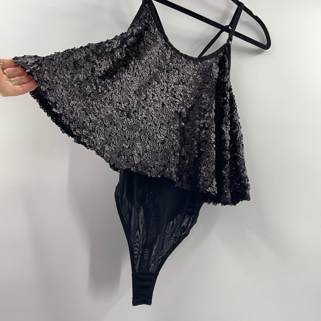 Free People Black Sequin Bodysuit (M)