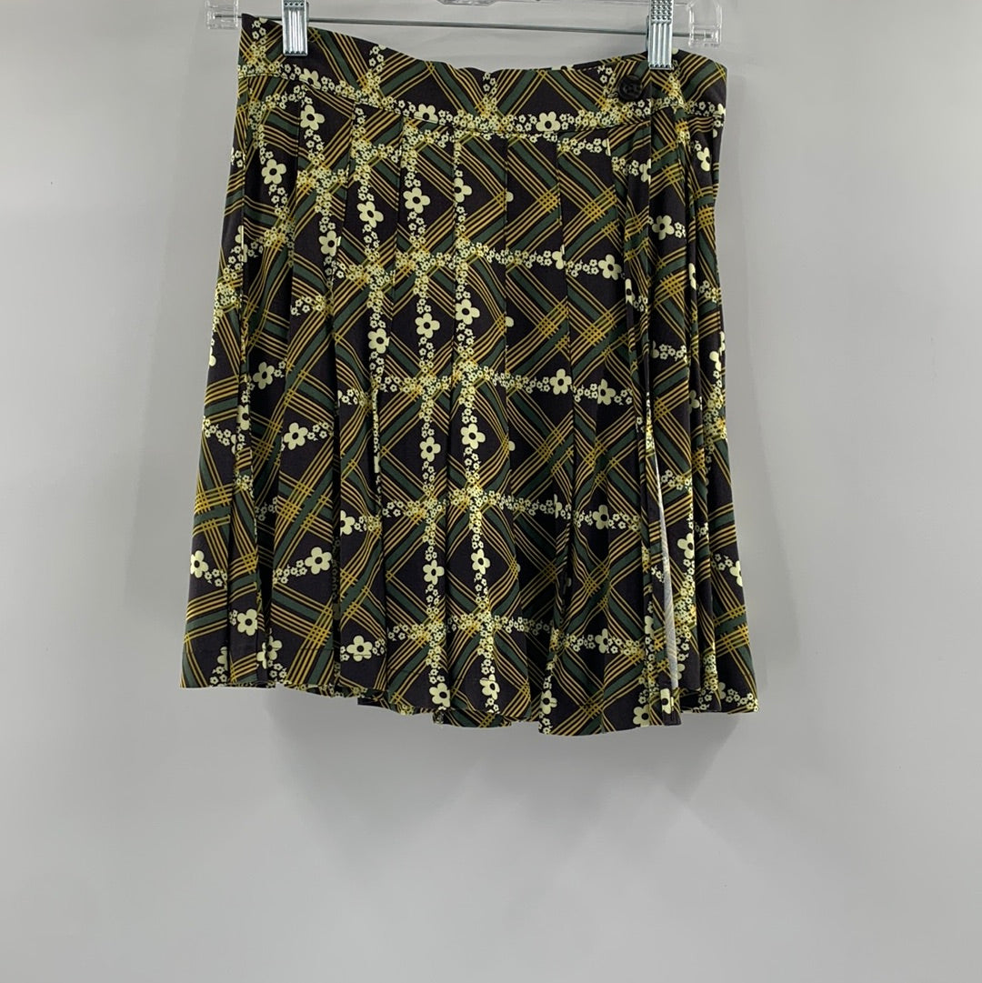 Urban Outfitters Floral and Plaid Overlap Pleated Mini Skirt (Size S)