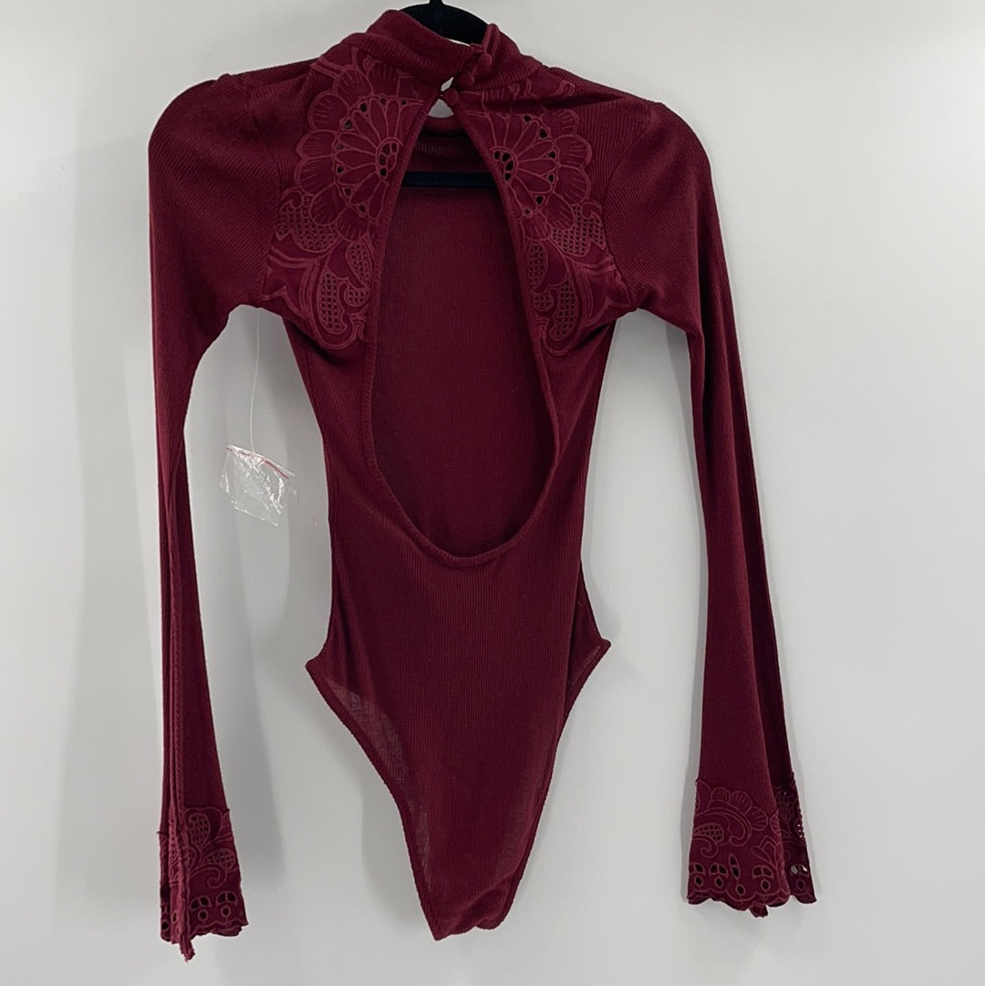 Free People Burgundy Knit Bodysuit