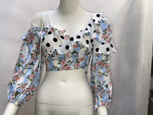 For love and lemons powder blue floral and polkadot crop (M)