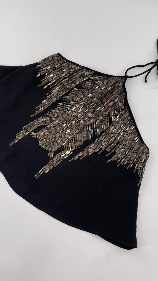 Free People Black Beaded Halter (XS)