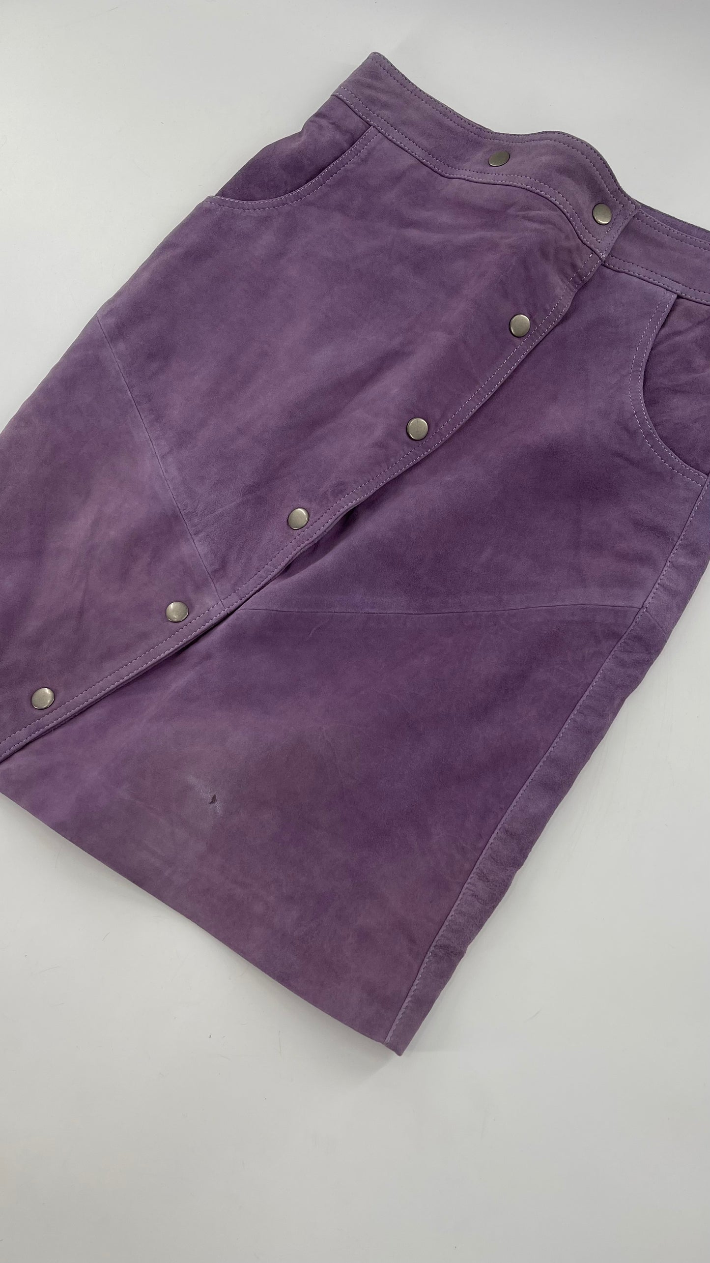 Free People Understated Purple Leather Knee Length Skirt (4)