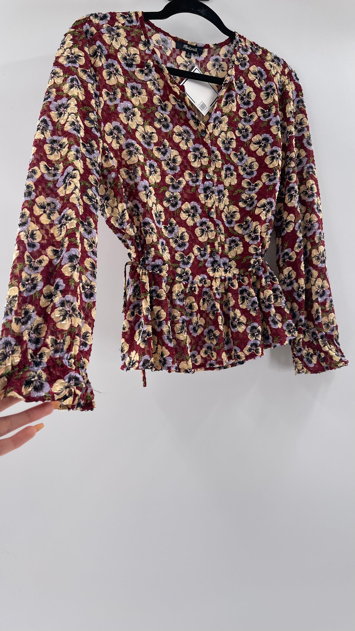 Madewell Burgundy Floral Blouse (Large)