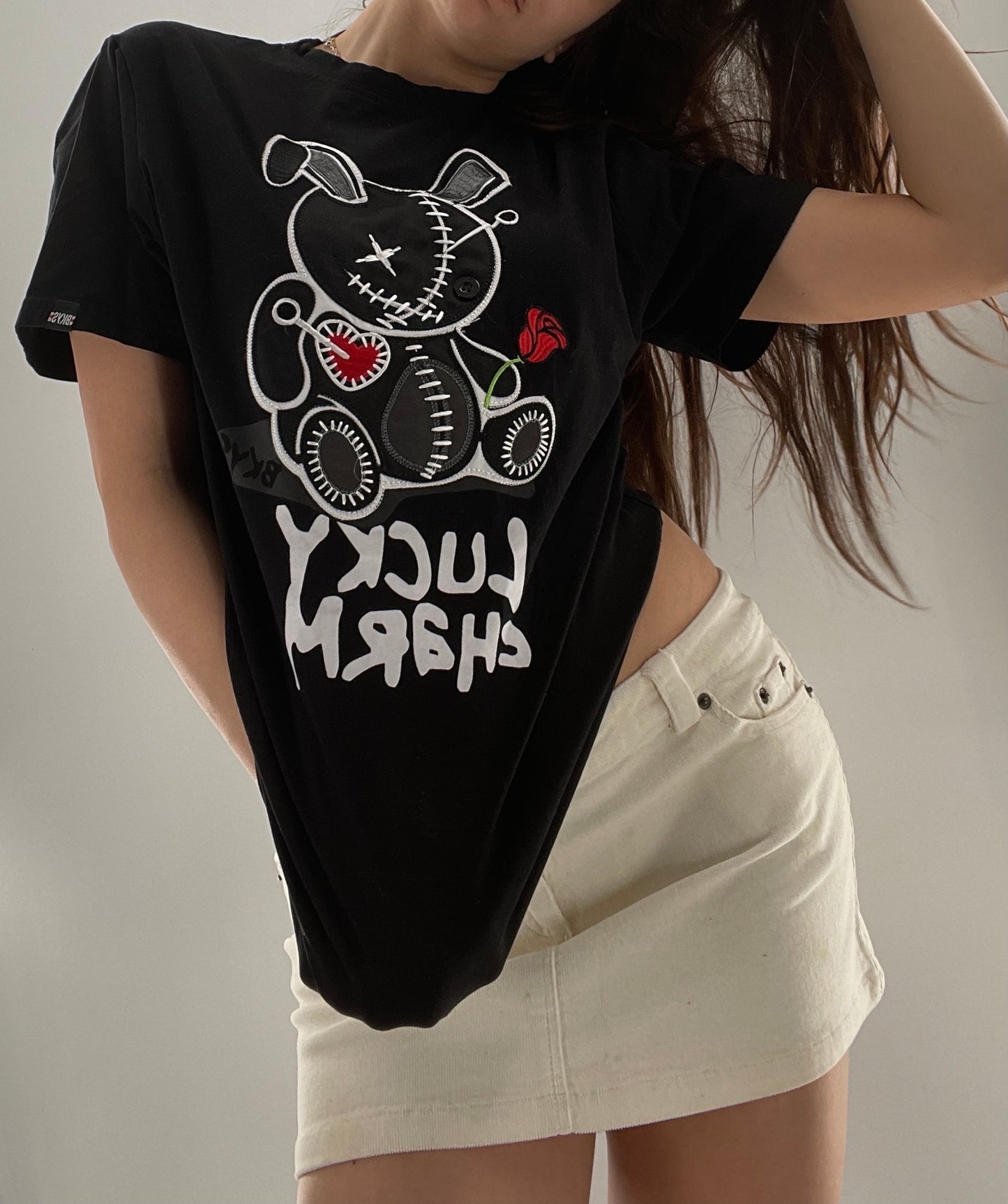 BKYS Black Lucky Charm Stitched Rabbit T (Small)