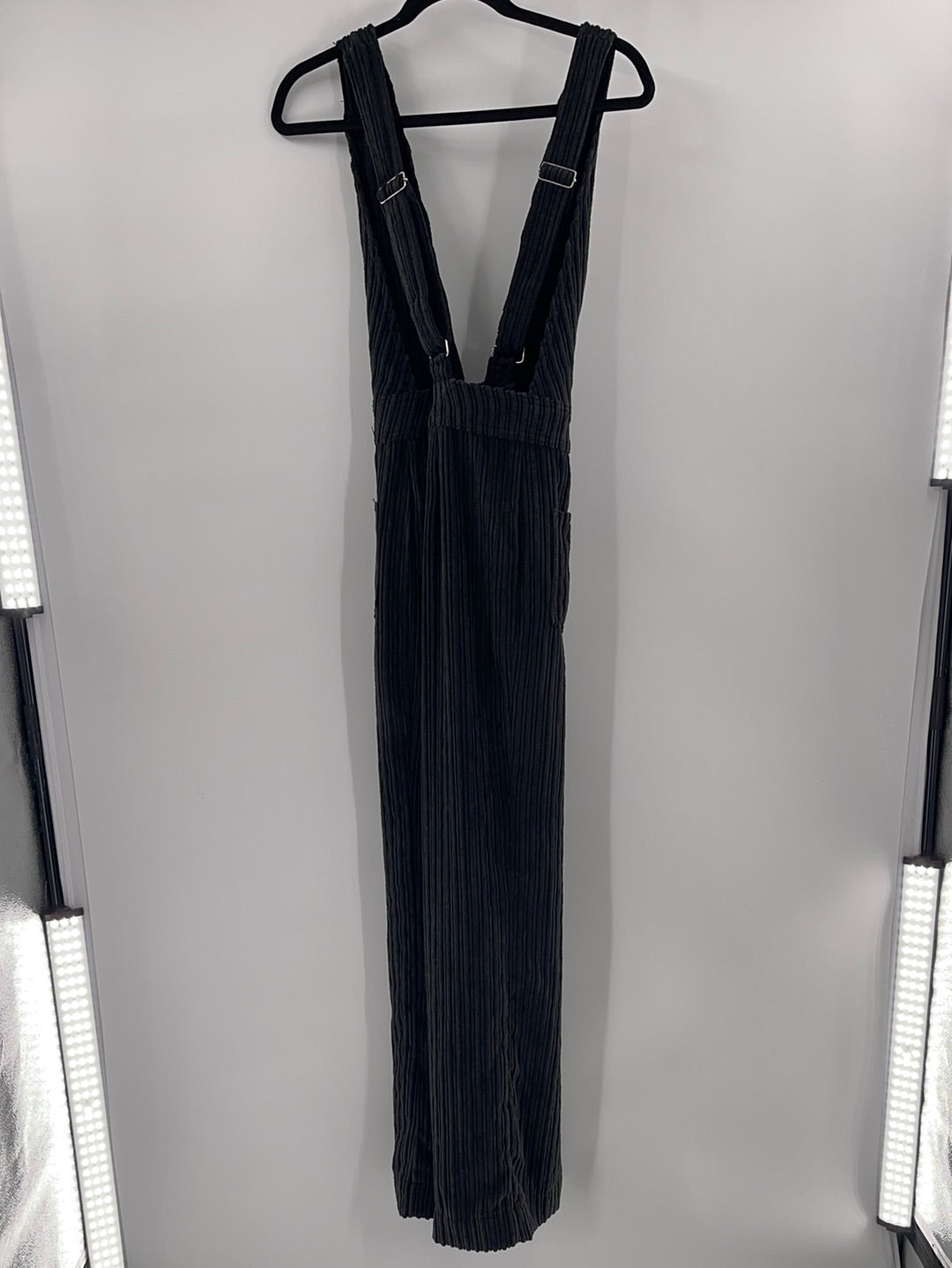 BDG Urban Outfitters Black Corduroy Backless Crossed Back Straps Jumpsuit (Size 10)