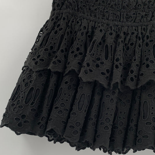 Free People Black Eyelet Tiered Mini Skirt (Sz XS)