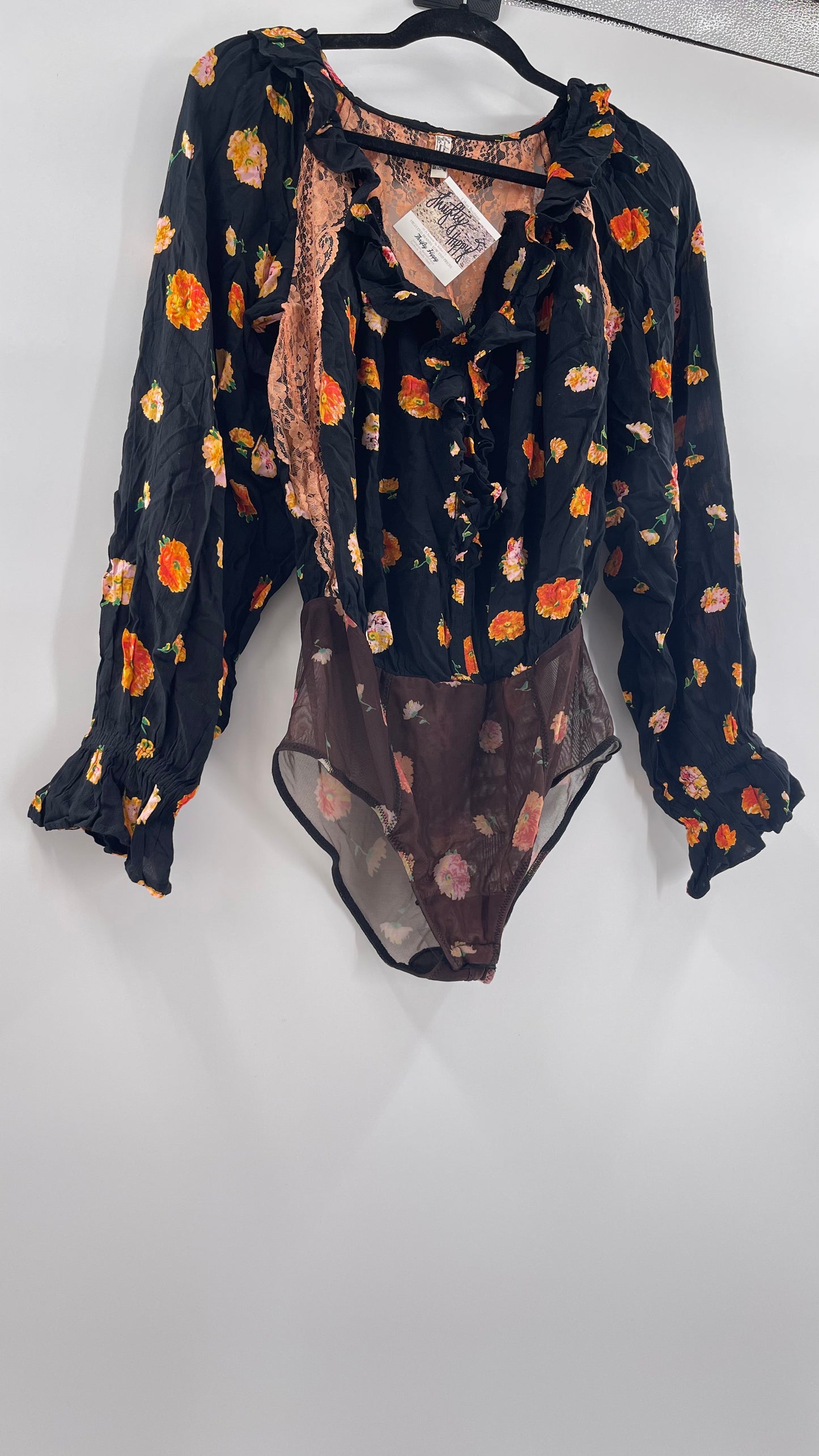 Intimately Free People Orange Floral Bodysuit (Small)