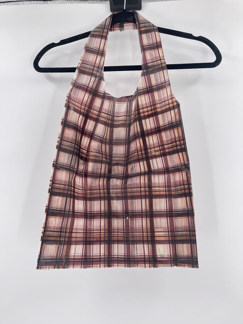 Urban Outfitters plastic plaid tote bag