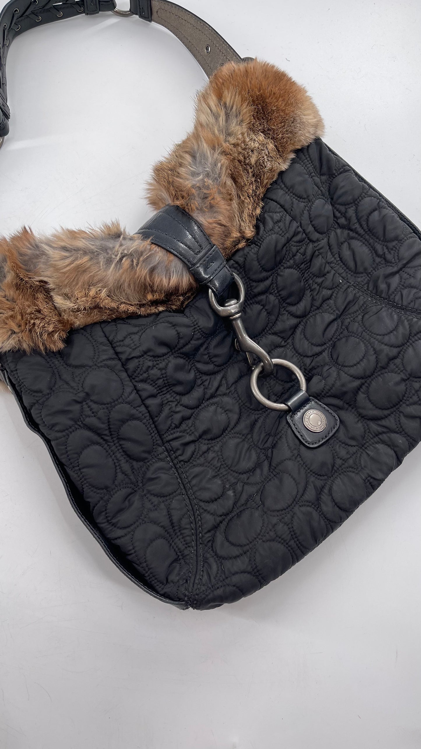 Coach Vintage Fur Trim Bag with Quilted Logo Pattern