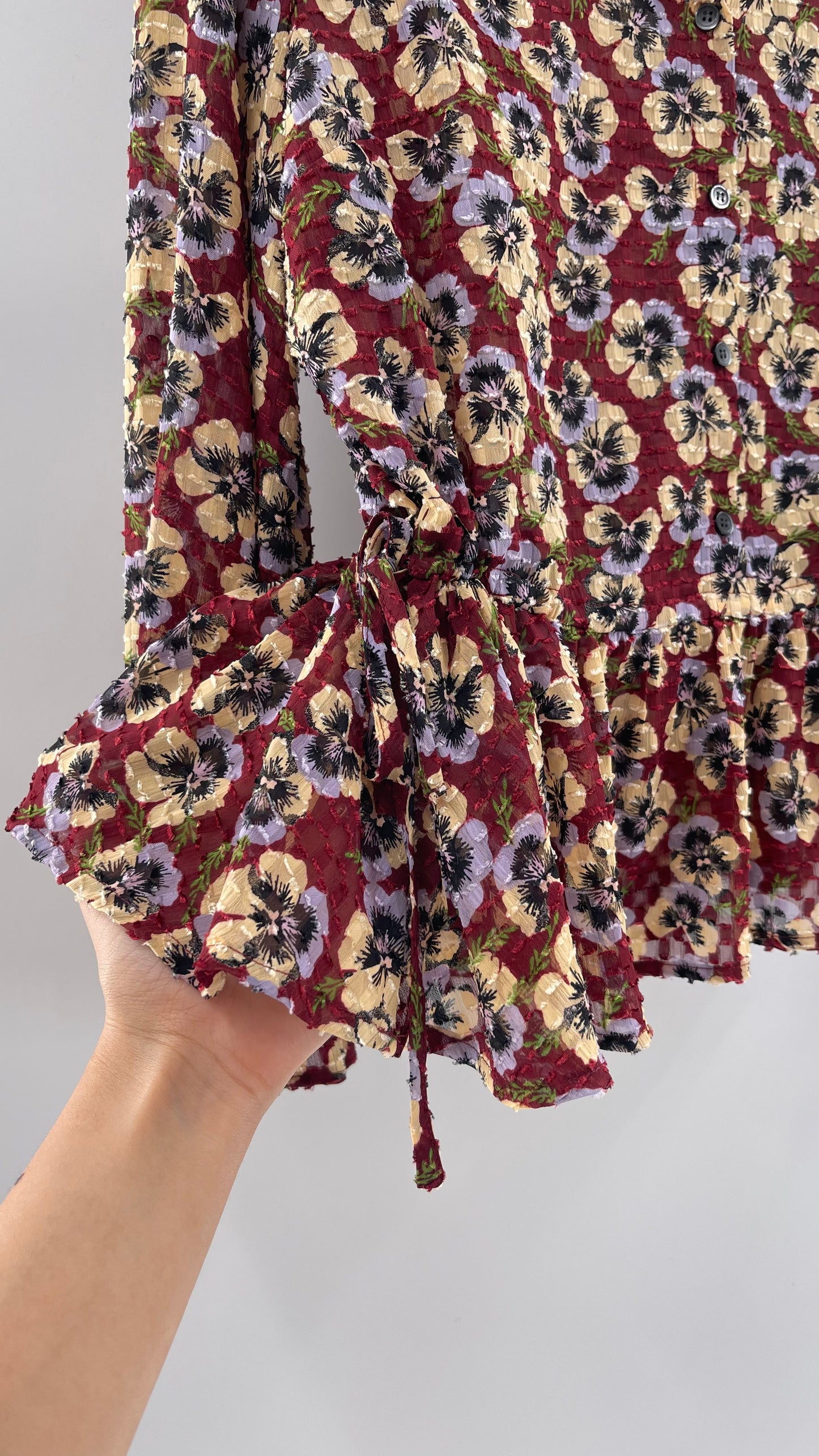 Madewell Burgundy Floral Blouse (Large)