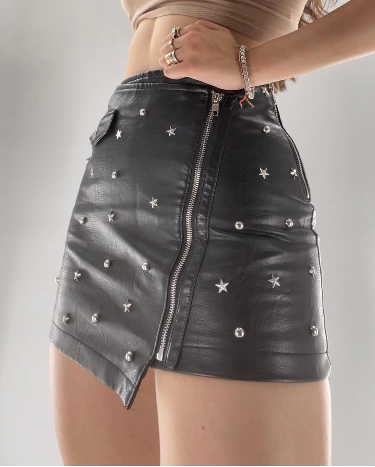Leather Studded Mini Skirt (SzS)