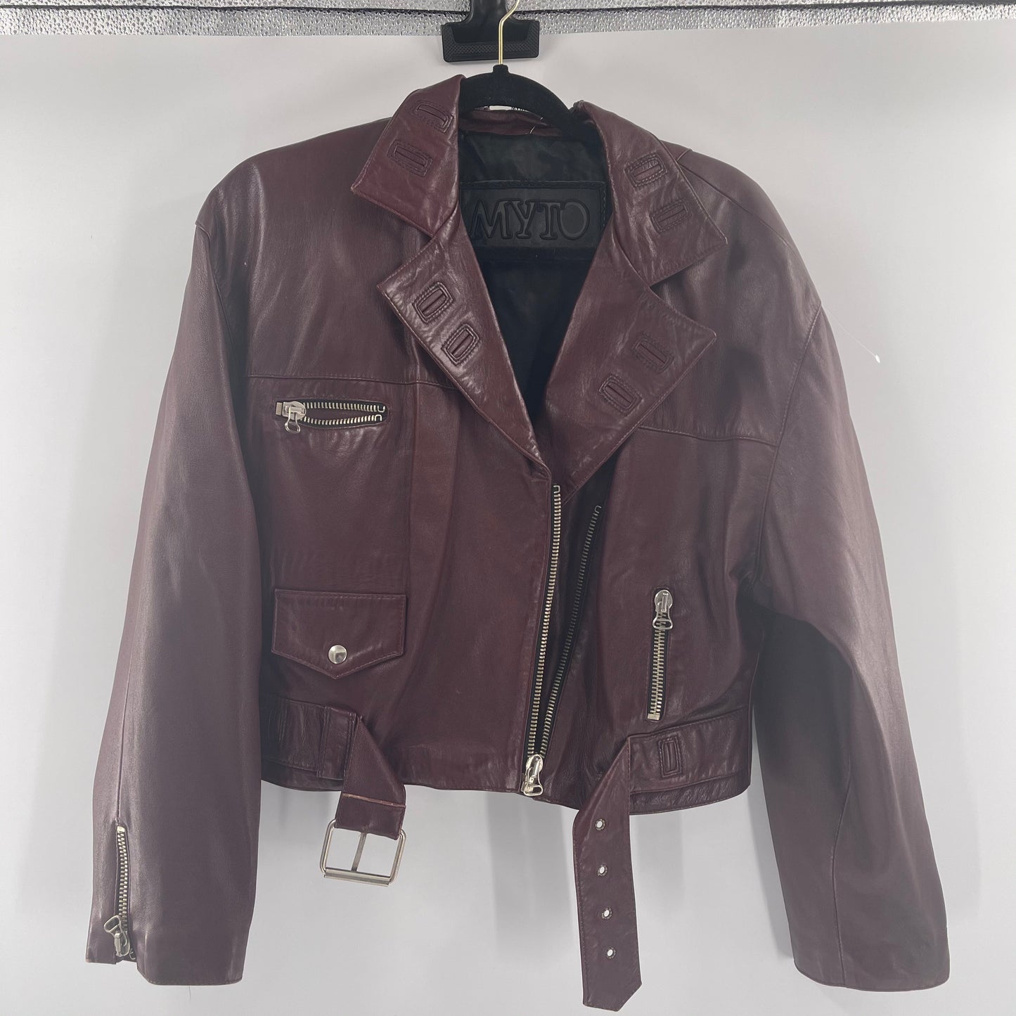 Vintage Burgundy Leather Motto Jacket (40”)