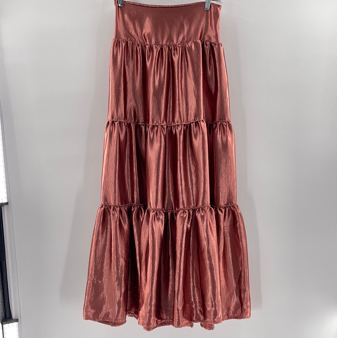 Free People Metallic Rose Elastic Band Skirt (Size XS)