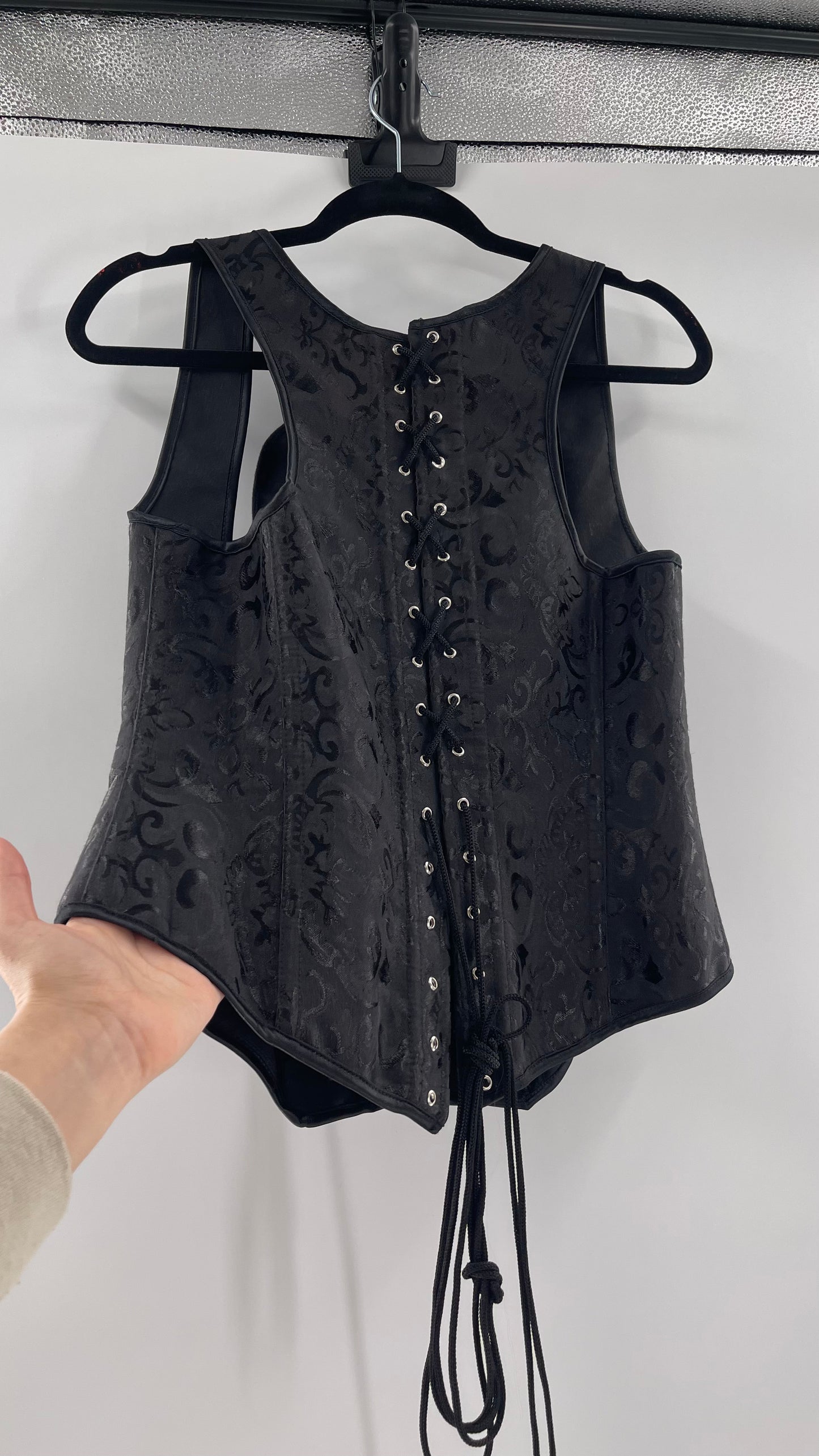 Black Satin Brocade Underbust Corset (4XL)