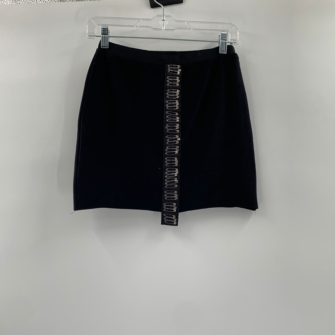 BSBW Safety Pin Bodycon Elastic Waist Black Mini Skirt (Size S)