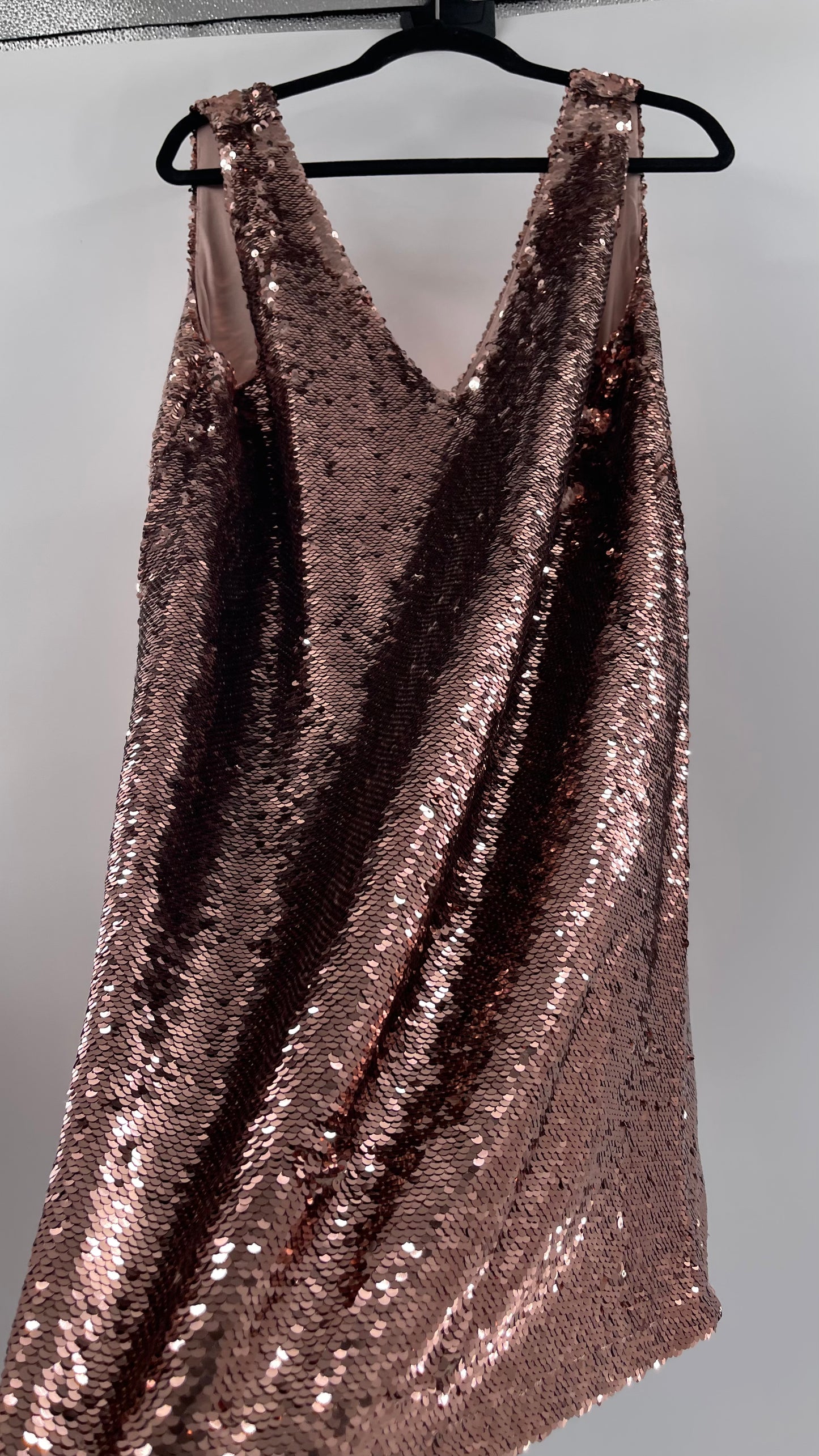 Free People X BB Dakota A Pretty Penny Rose Gold/Copper Sequin Dress (Medium)