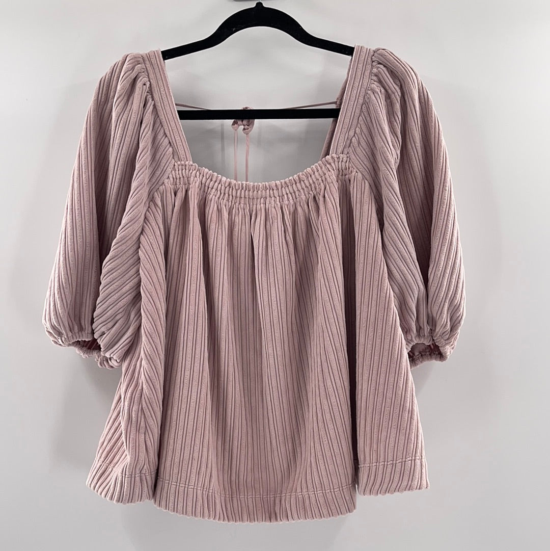 Free People  Dust Pink Corduroy Ballon Sleeve Top (Size M)