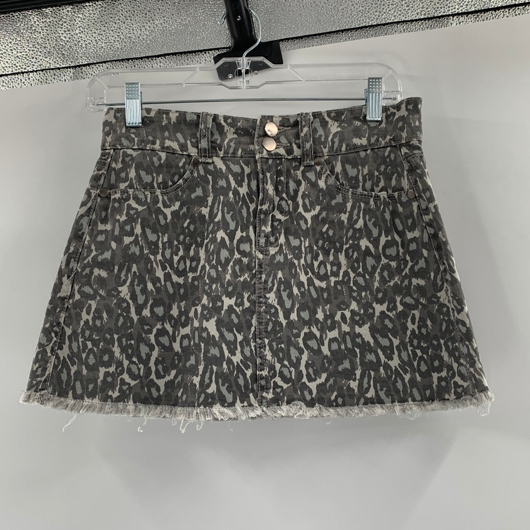 Vintage Havana Camo Cheetah Print Denim Mini Skirt (Size 27)