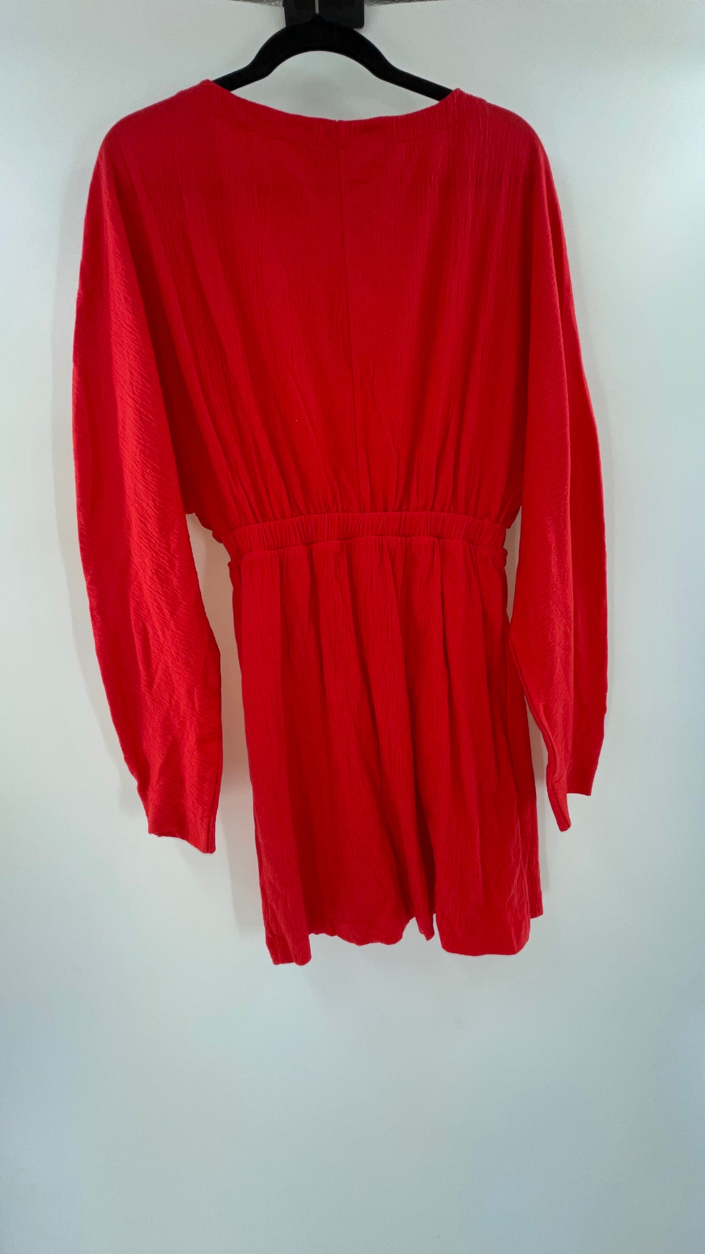 Free People Red Long Sleeve Mini Dress with Cut Outs (Medium)
