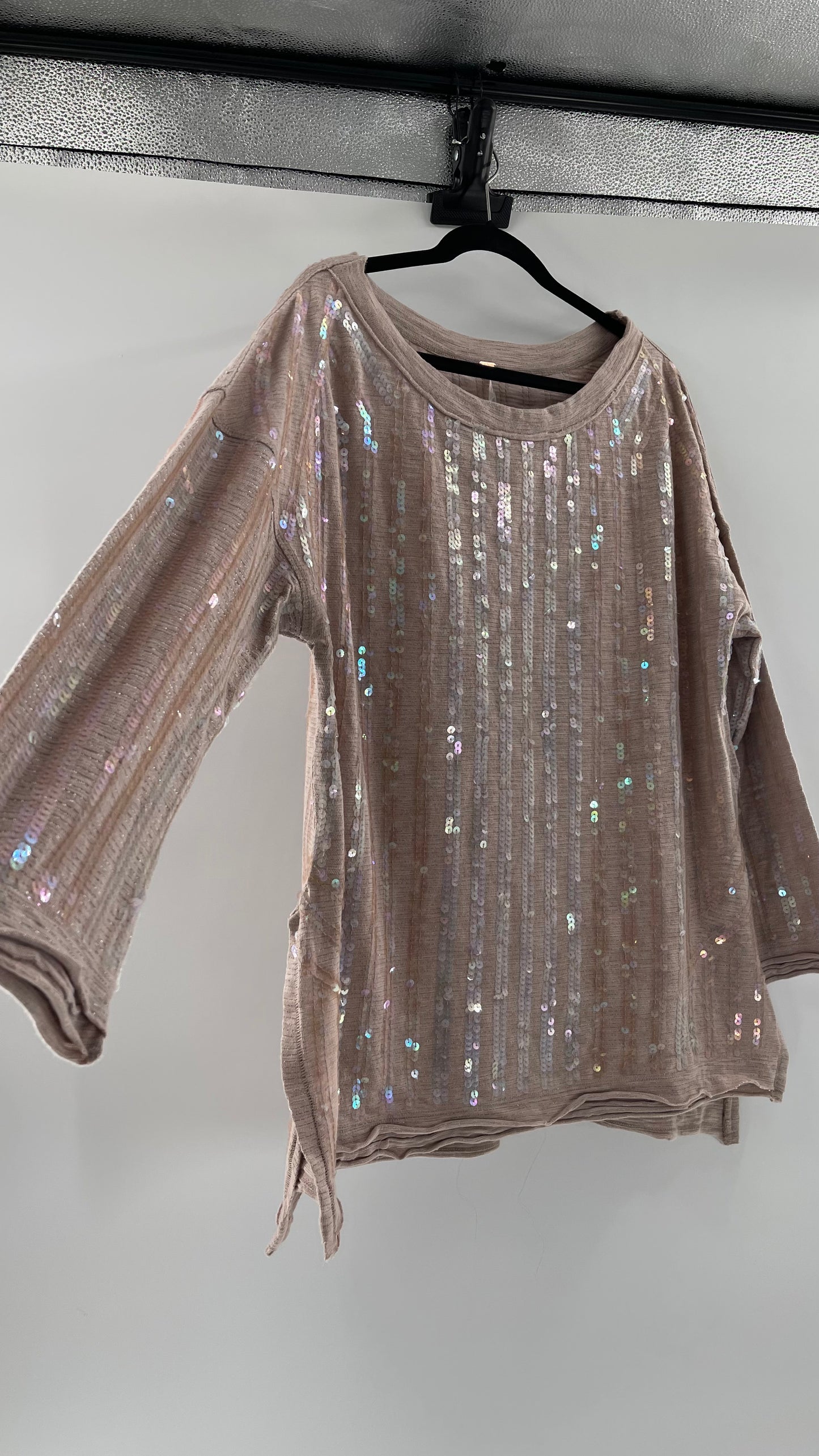 Free People Dusty Pink Sequin Sweater (Small)