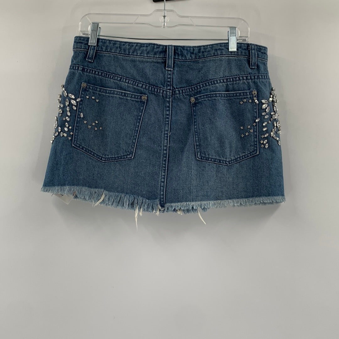Free People Rhinestone / Gem Encrusted Denim Mini Skirt (Size 1)
