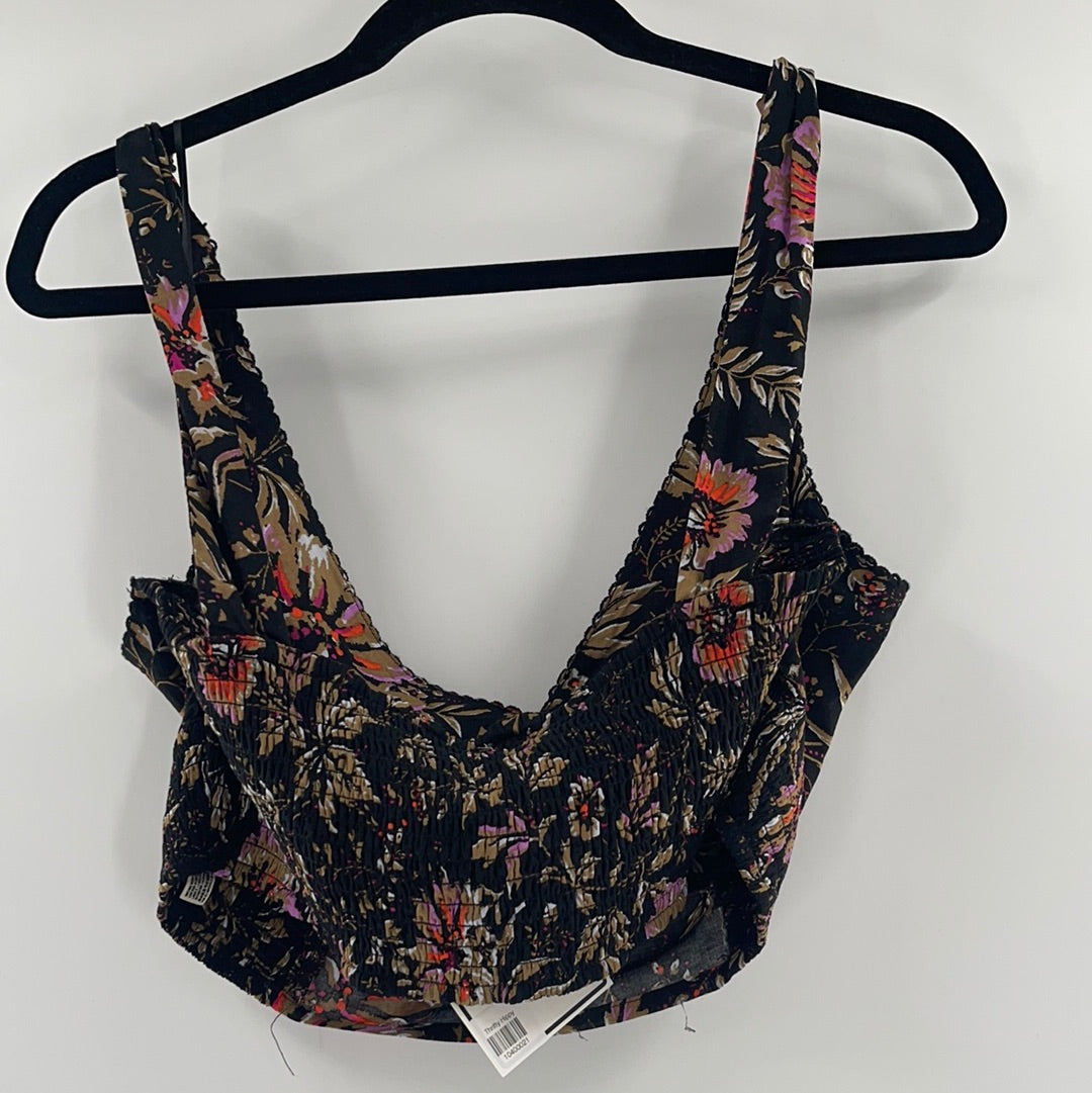 Intimately Free People Black Floral Cropped Tank (XL)