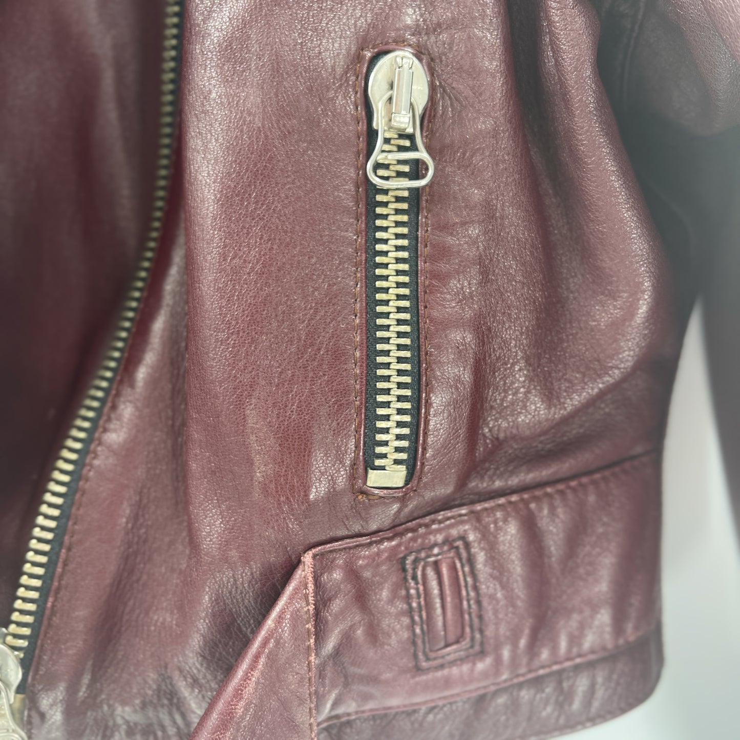 Vintage Burgundy Leather Motto Jacket (40”)