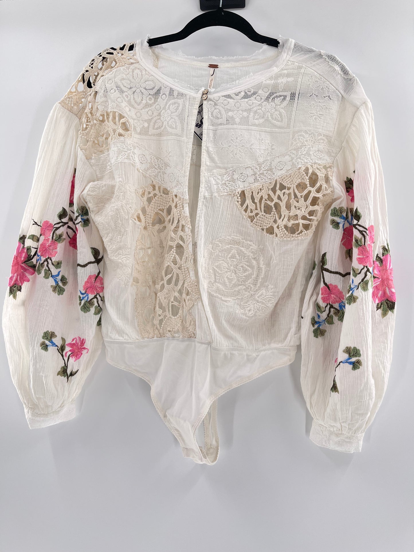 Free People Making Harmony Lace Cotton Embroidered Blouse (Medium)