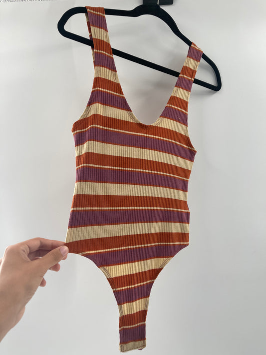 Free People Striped, Ribbed Bodysuit (M)