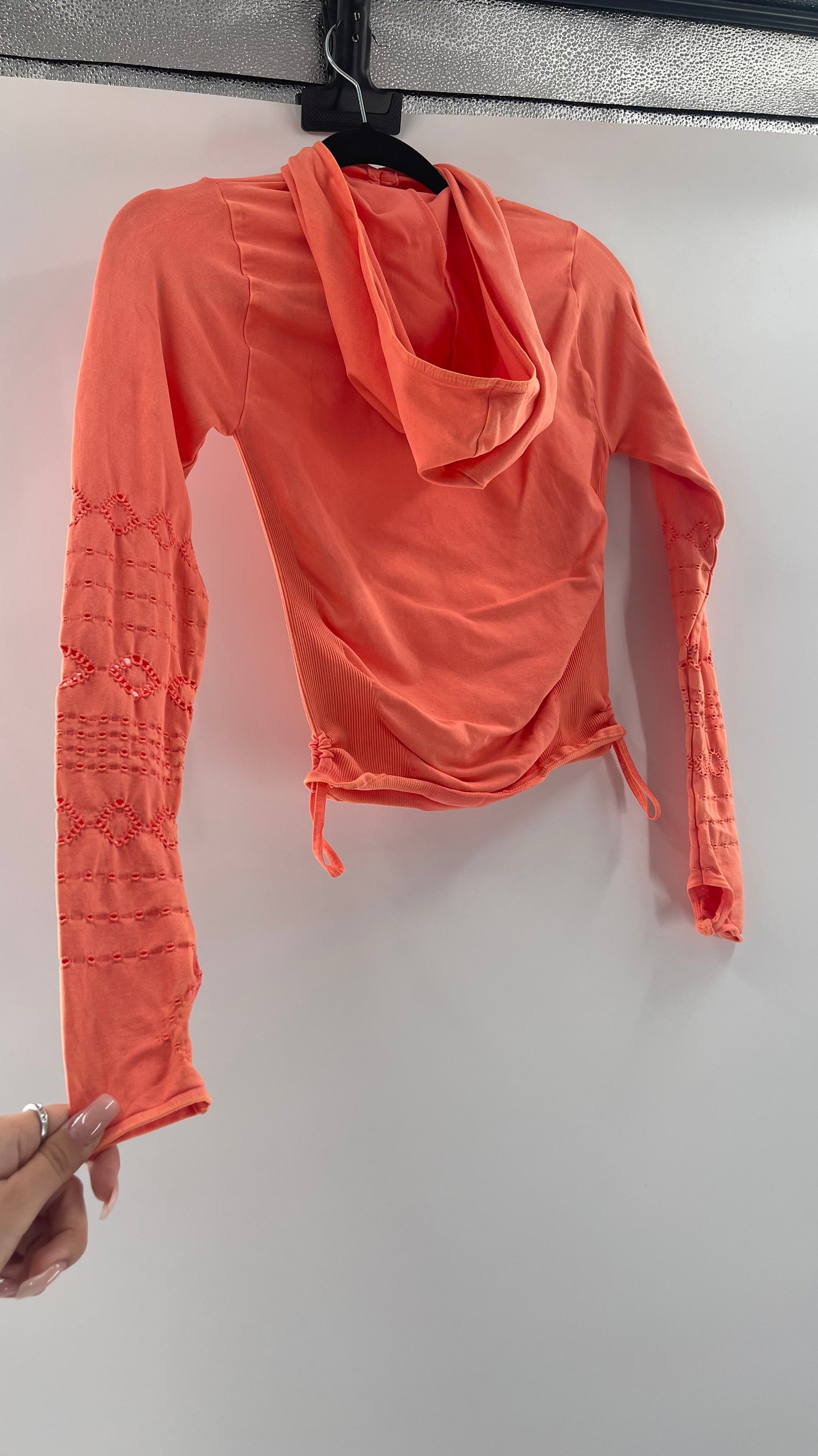 Free People MovementGood Karma Neon Orange Hooded Long Sleeve (XS/S)