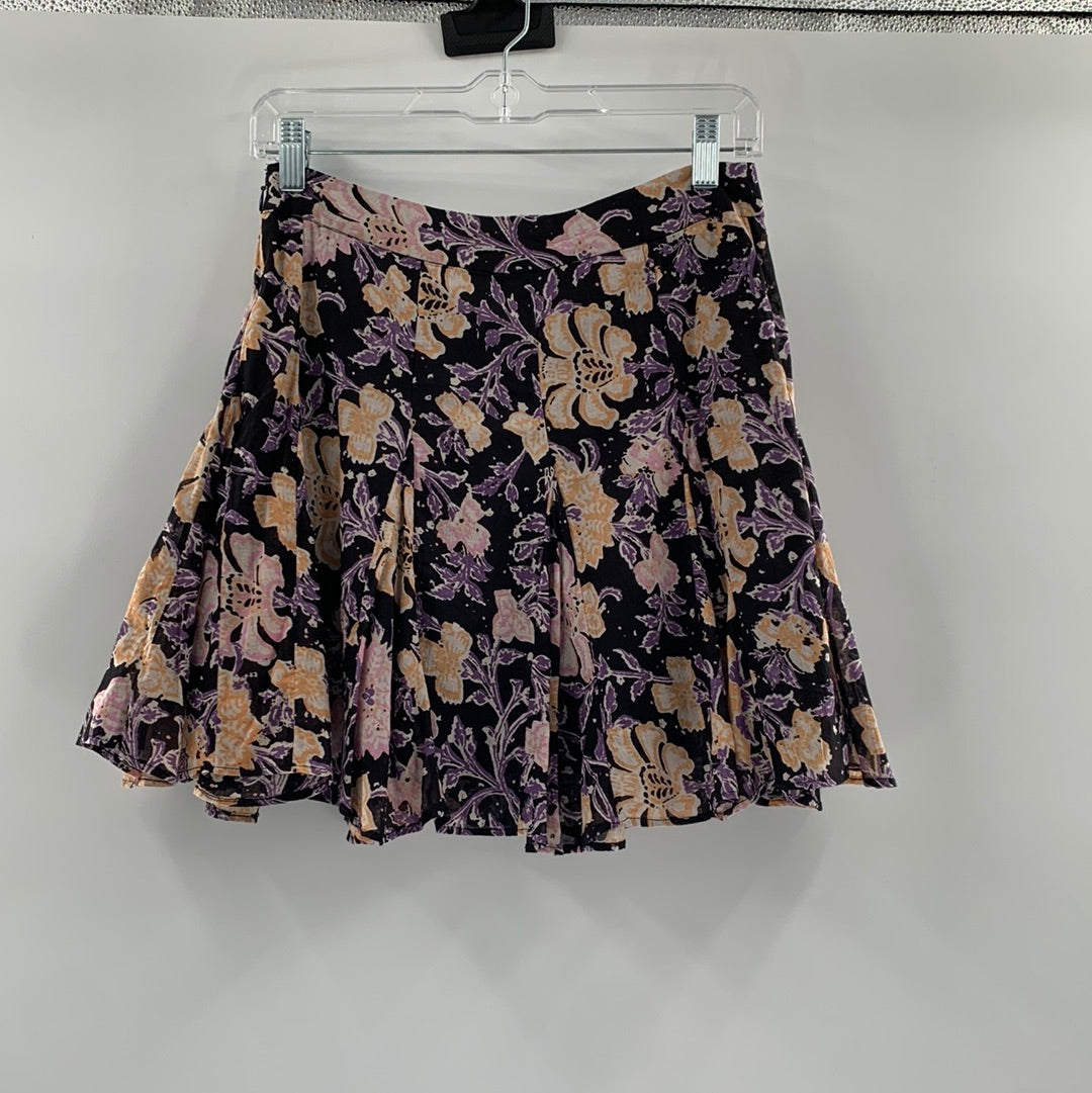 Free People Mini Skirt Purple and Yellow Floral Print (Size 4)