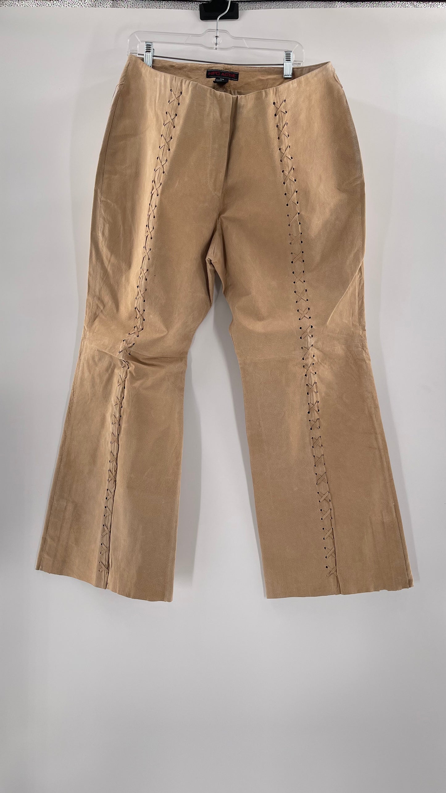 Vintage HYPOACTIVE Tan Leather Lace Up Plus Size Flare Pants (22W)