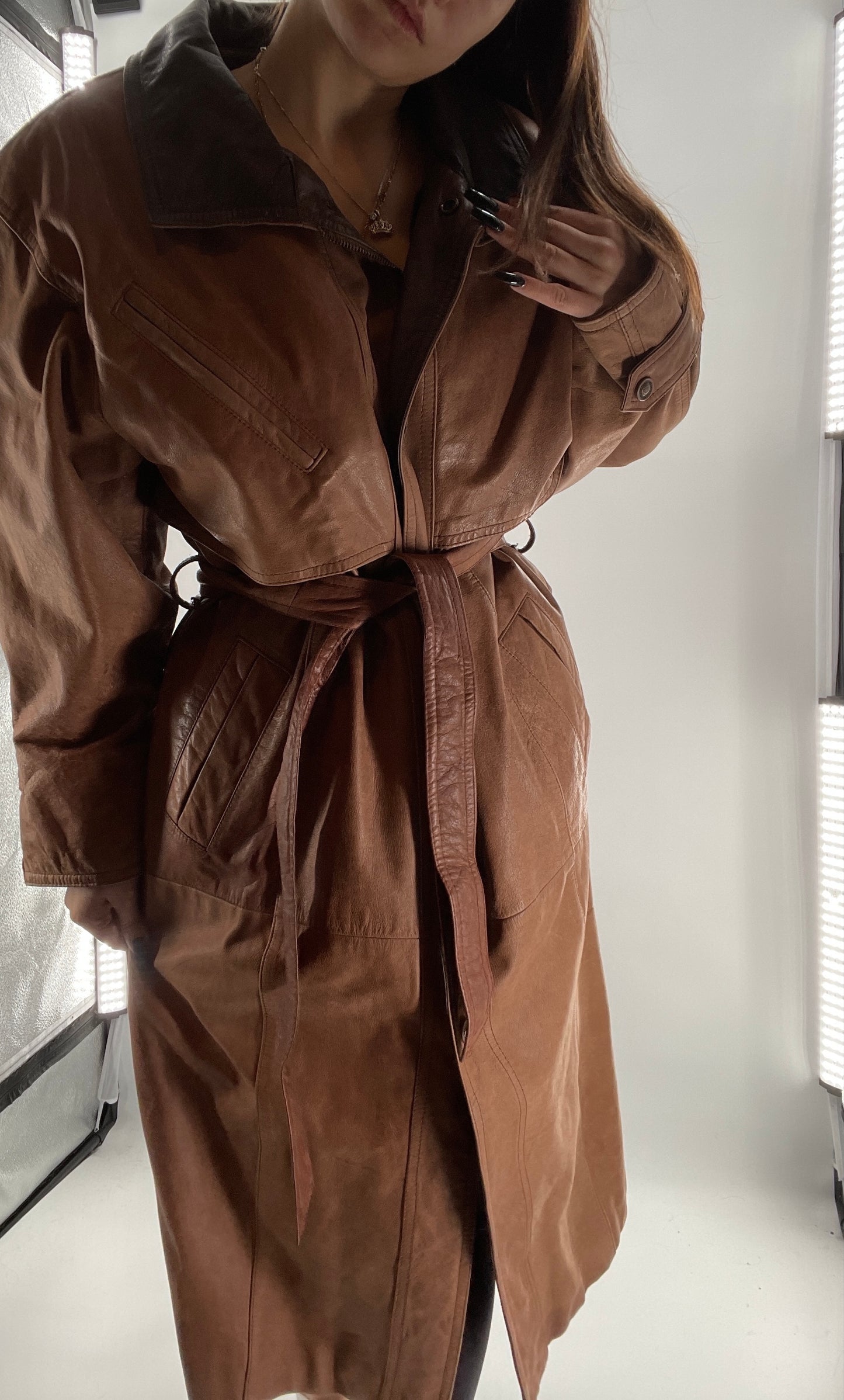 Adventure Bound By Wilsons Vintage Leather Trench Coat with Belt and Front Zipper and Removable Lining - Size M