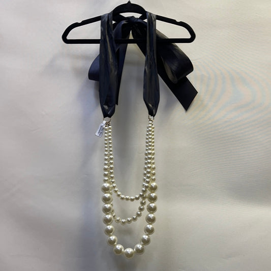 Free People Pearl Necklace with black ribbon