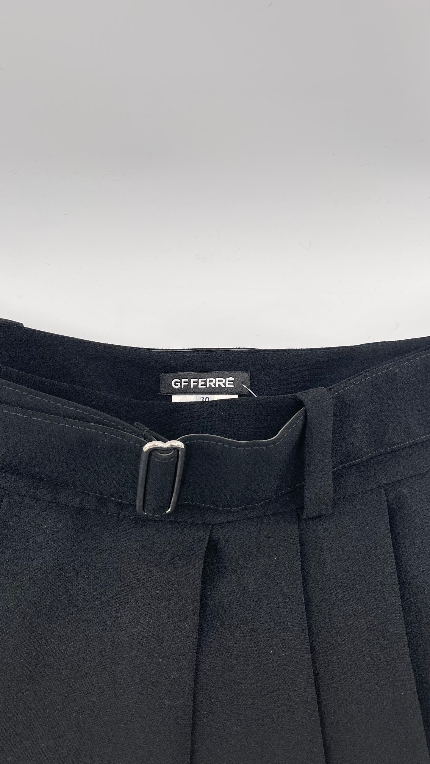 GF FERRE Gianfranco Ferre Black Pleated + Belted Mini Skirt (30/44)