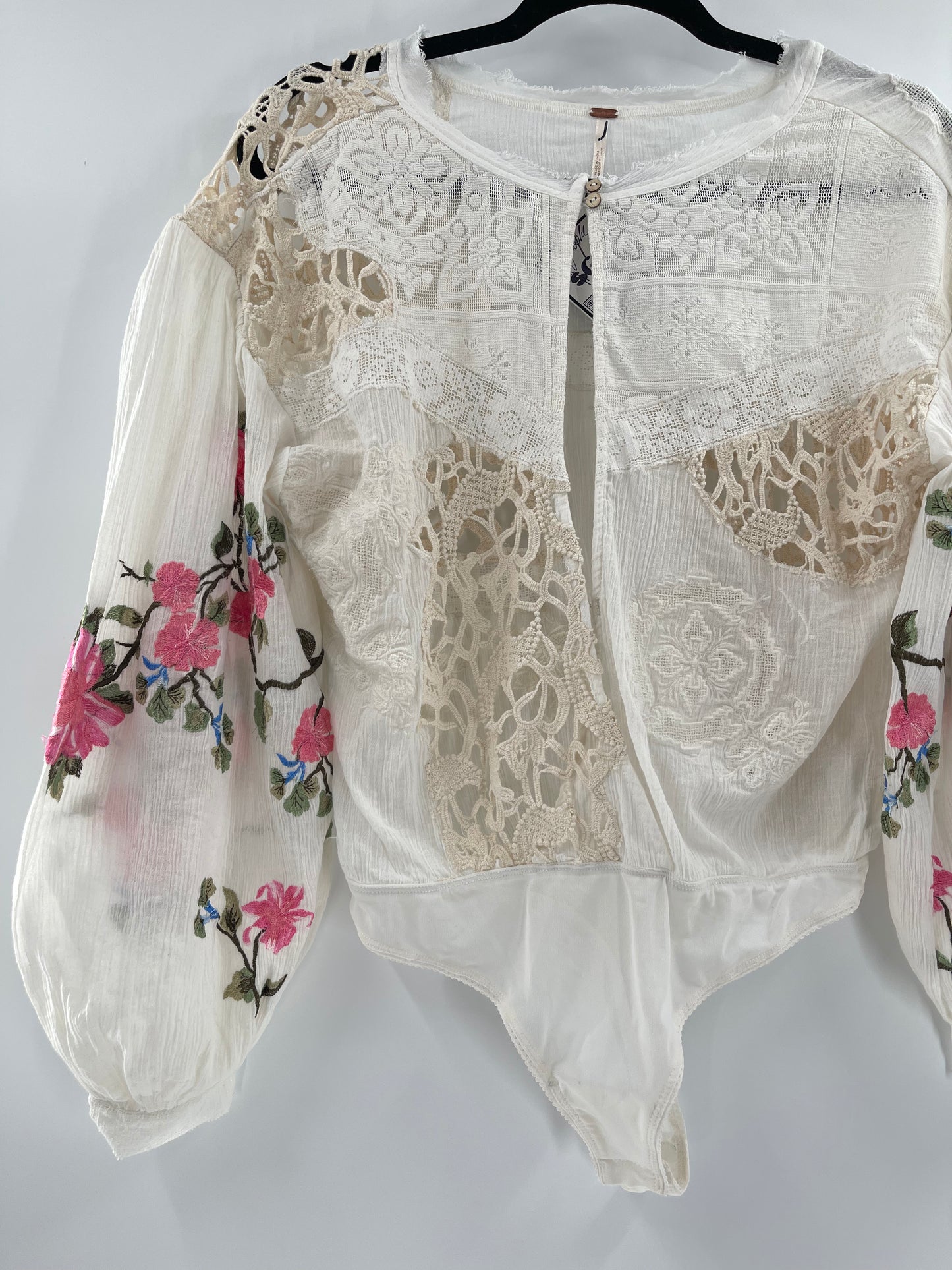 Free People Making Harmony Lace Cotton Embroidered Blouse (Medium)