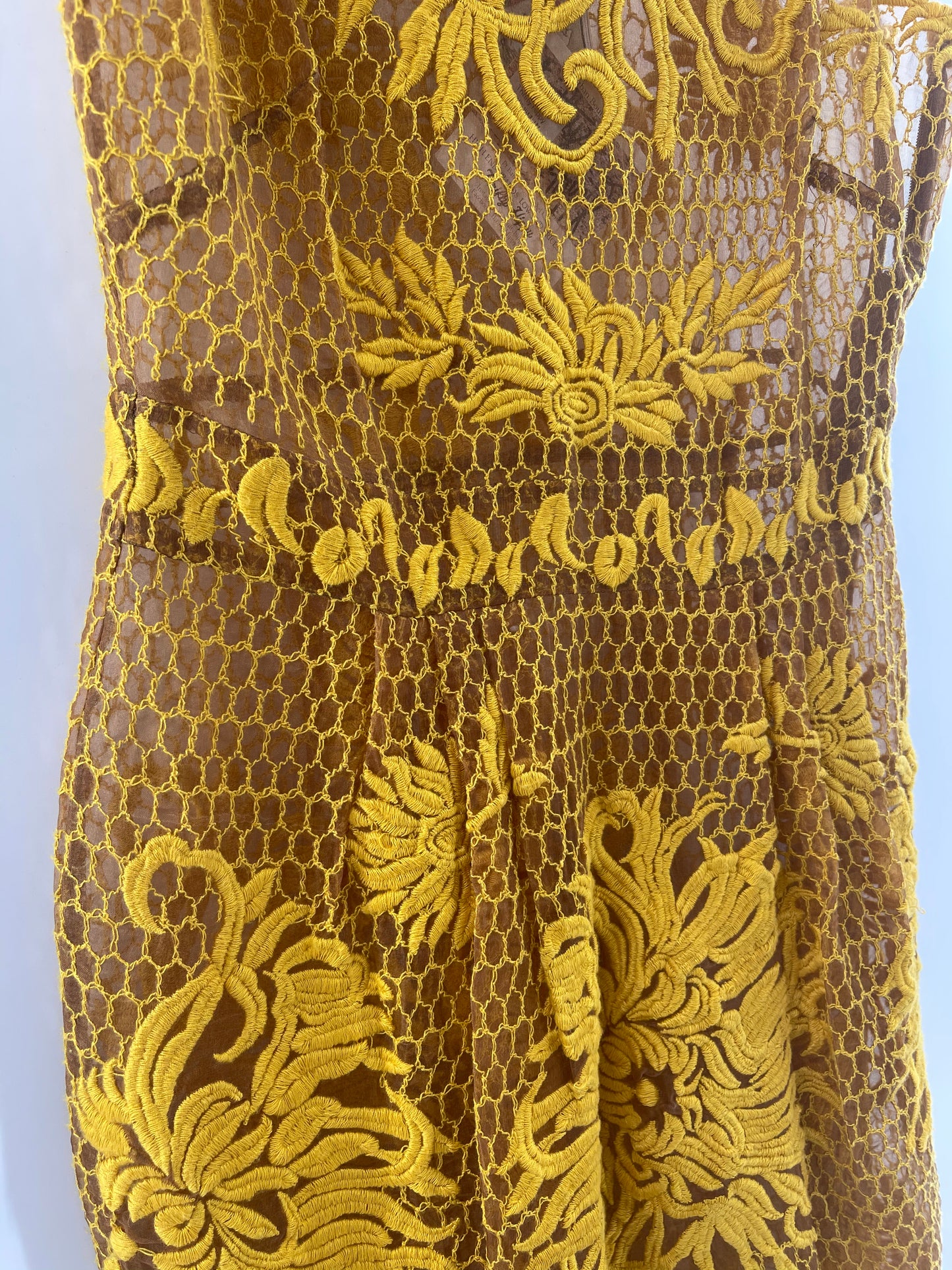 Golden Yellow Embroidered Overlay Dress (Sz4)