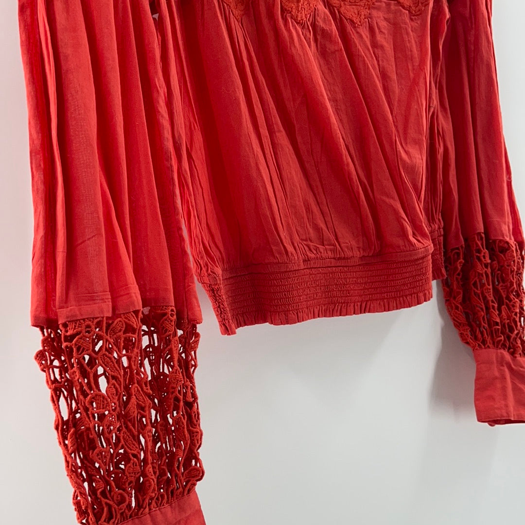 Free People red lace and cotton blouse (XS)
