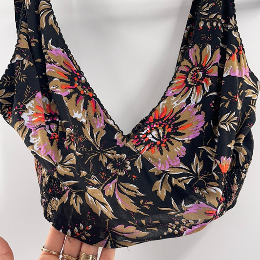 Intimately Free People Black Floral Cropped Tank (XL)