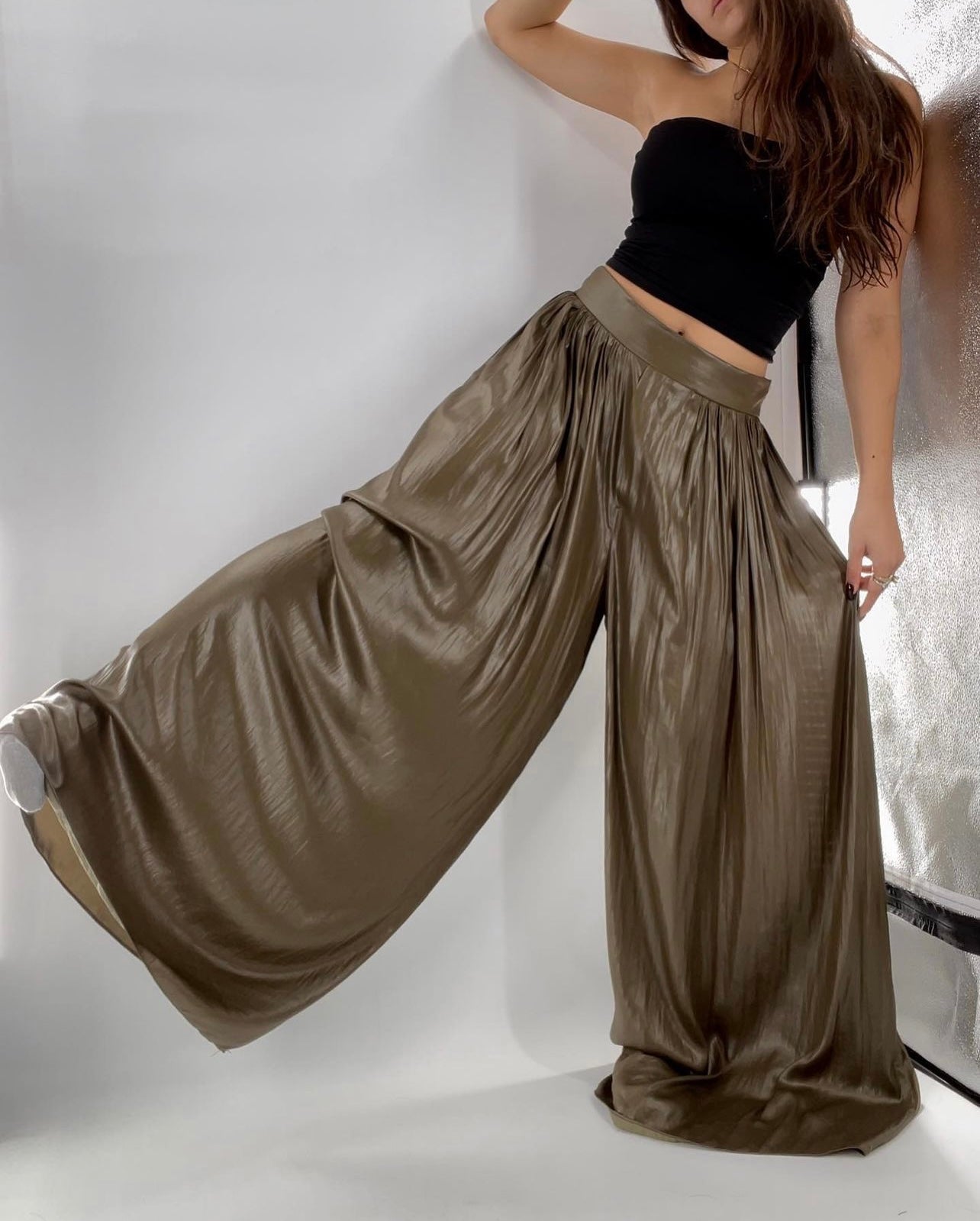 ZARA molten metal wide leg pantalons (XL)