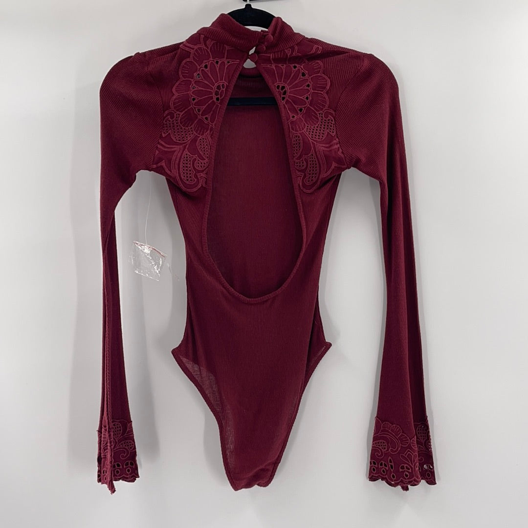 Free People Burgundy Knit Bodysuit