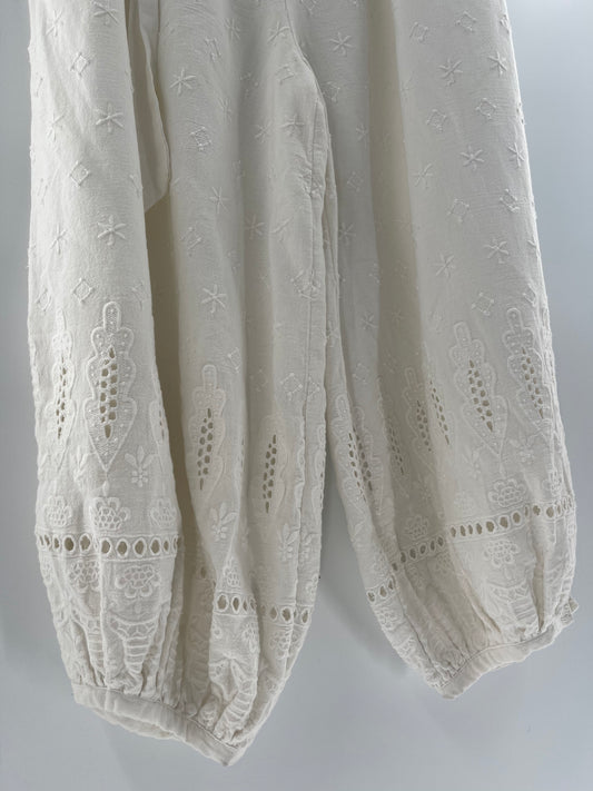 Free People - White Haram / Gypsy Embroidered Pants (Size 12)