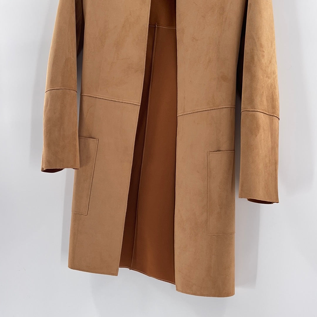 H&M Faux Suede Tan Coat 2 Front Pockets (Size 6)