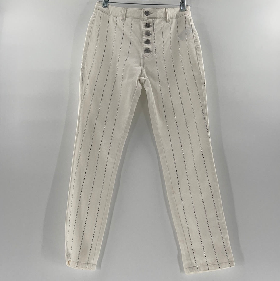 BDG/Urban Outfitters White Button Up Vertical Rhinestone Striped Jeans (Size 26)