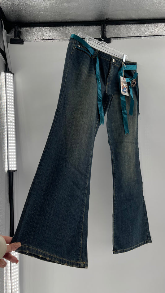 Deadstock Vintage BISOU BISOU Denim Flare Jeans with Embellishments (16)