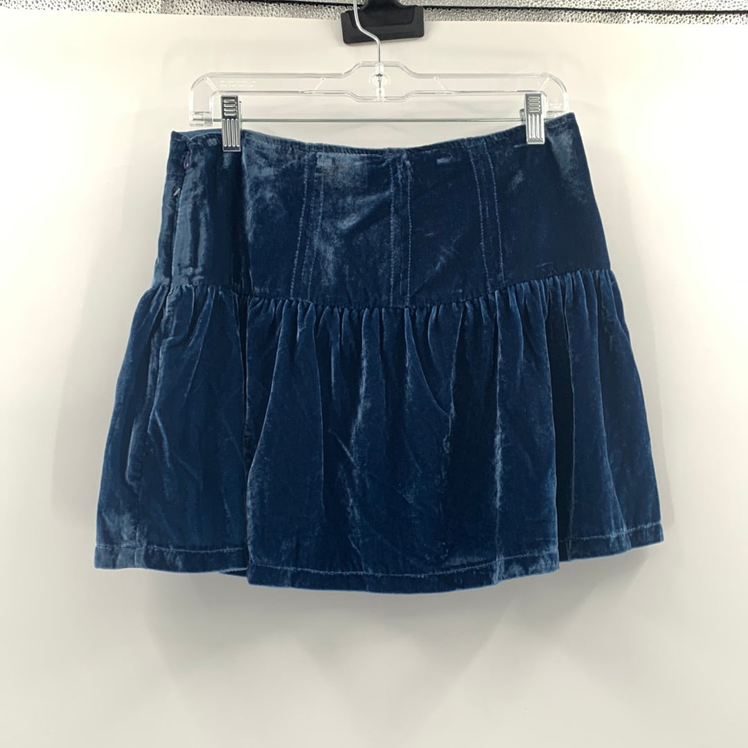 Free People Blue Velvet Rufled Mini Skirt (Size 8)