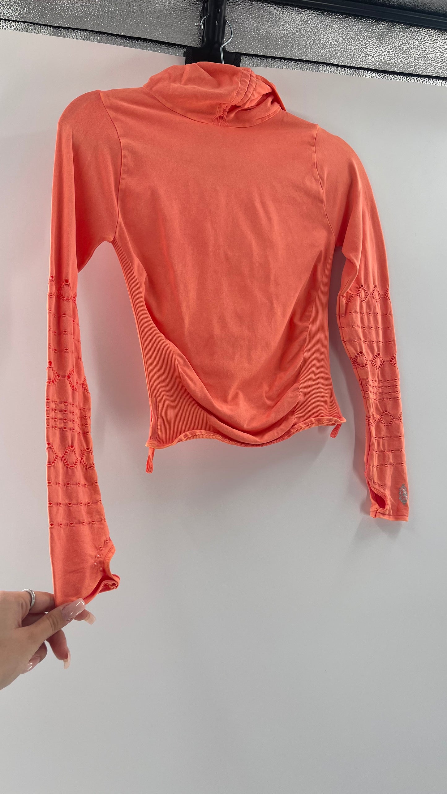 Free People MovementGood Karma Neon Orange Hooded Long Sleeve (XS/S)