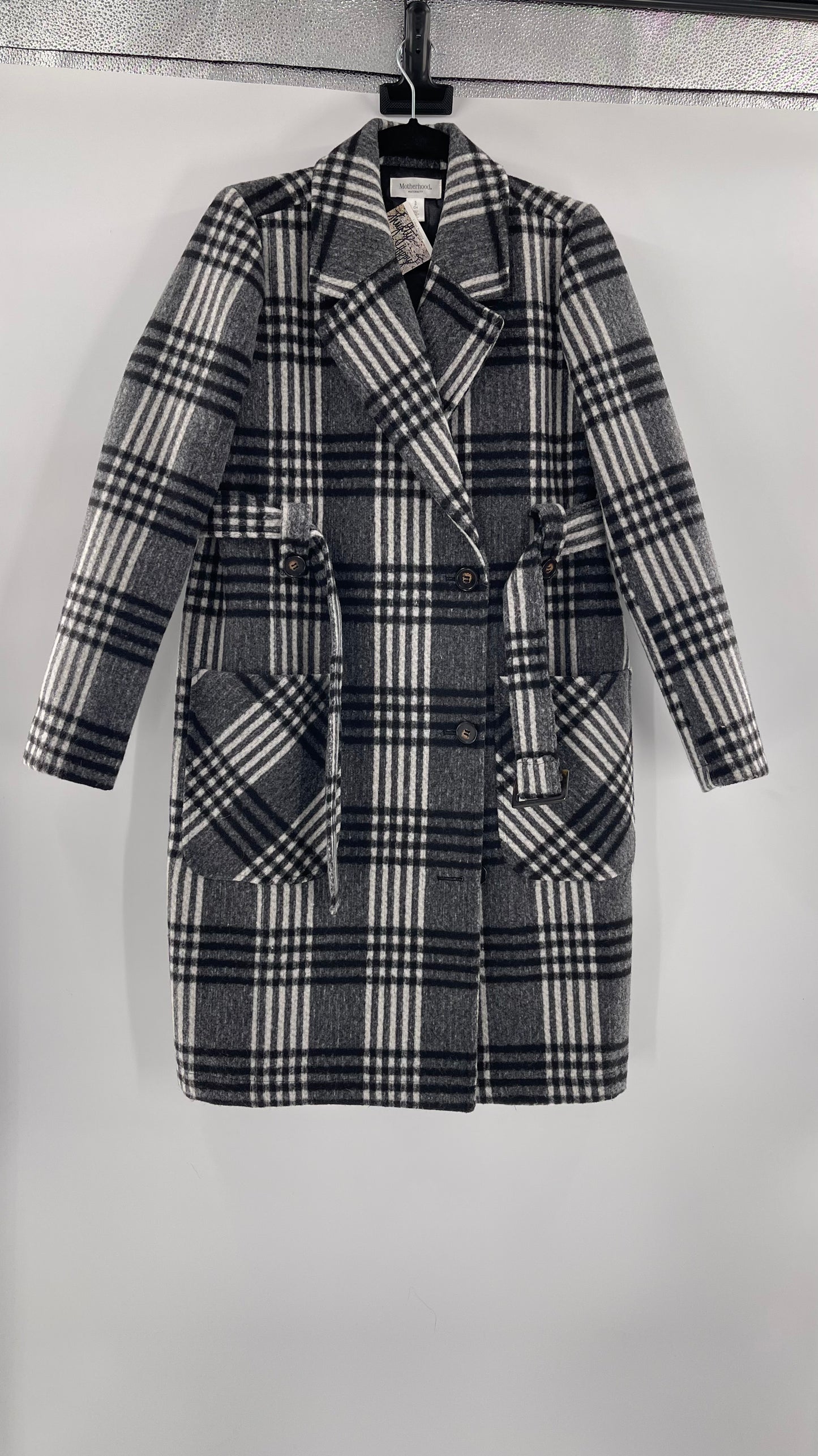 Motherhood Maternity winter coat Black, white, grey plaid - Size S