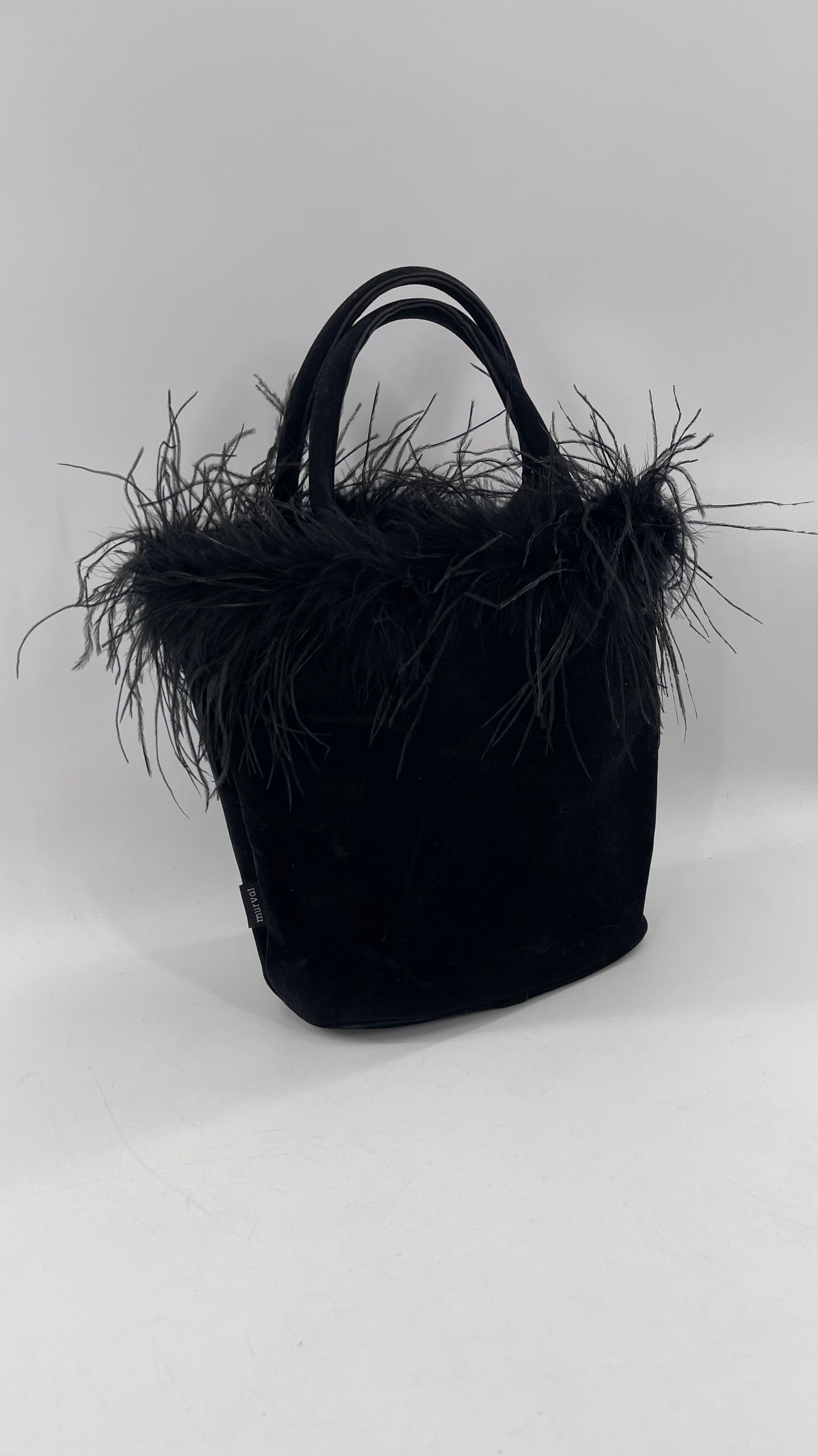 Vintage 1990s Black Ostrich Feather Bag
